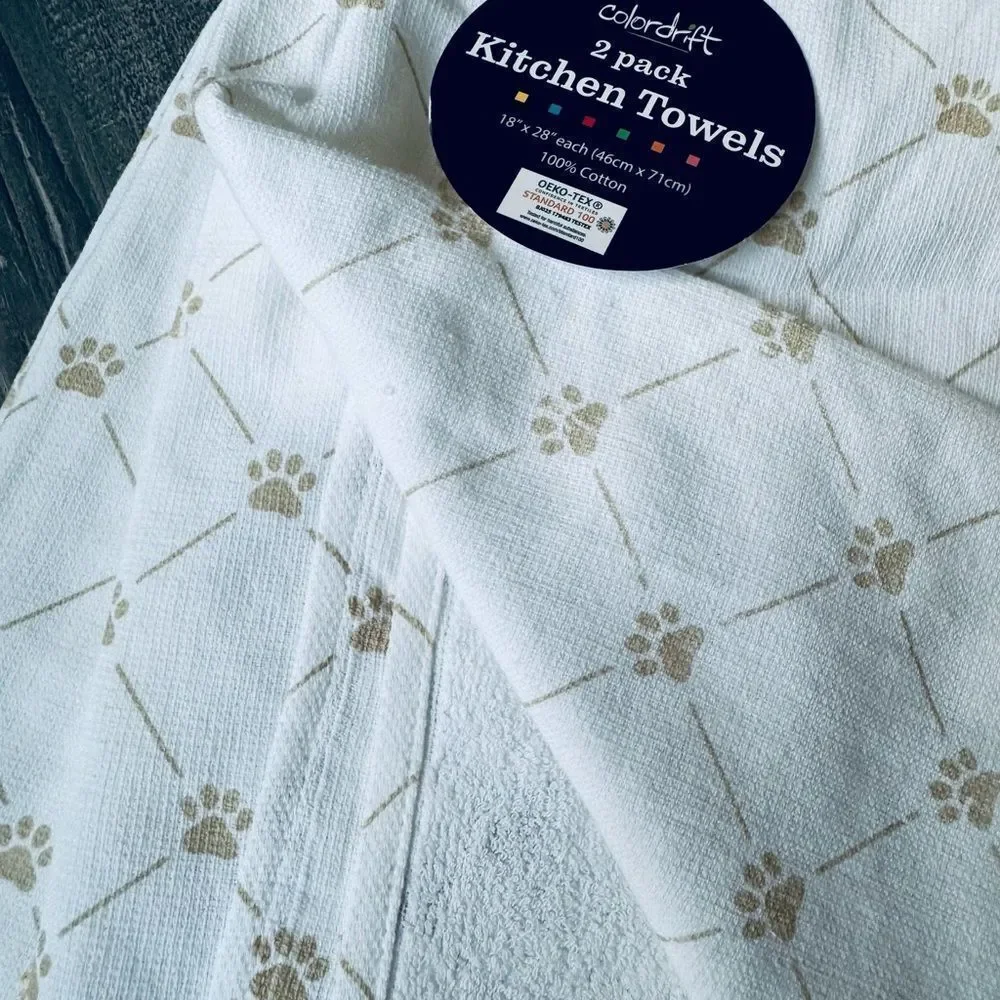 Goldendoodle Puppy Dog Paw Prints Kitchen Dish Towels Set